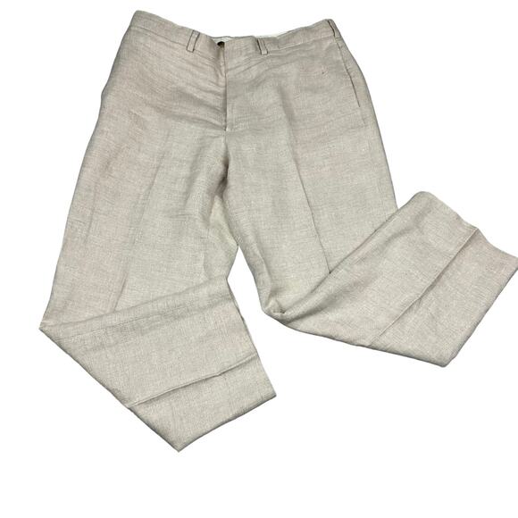 Lands End Mens 36x30 Linen Blend Pleated Dress Pants Beige Casual Office - Picture 1 of 11
